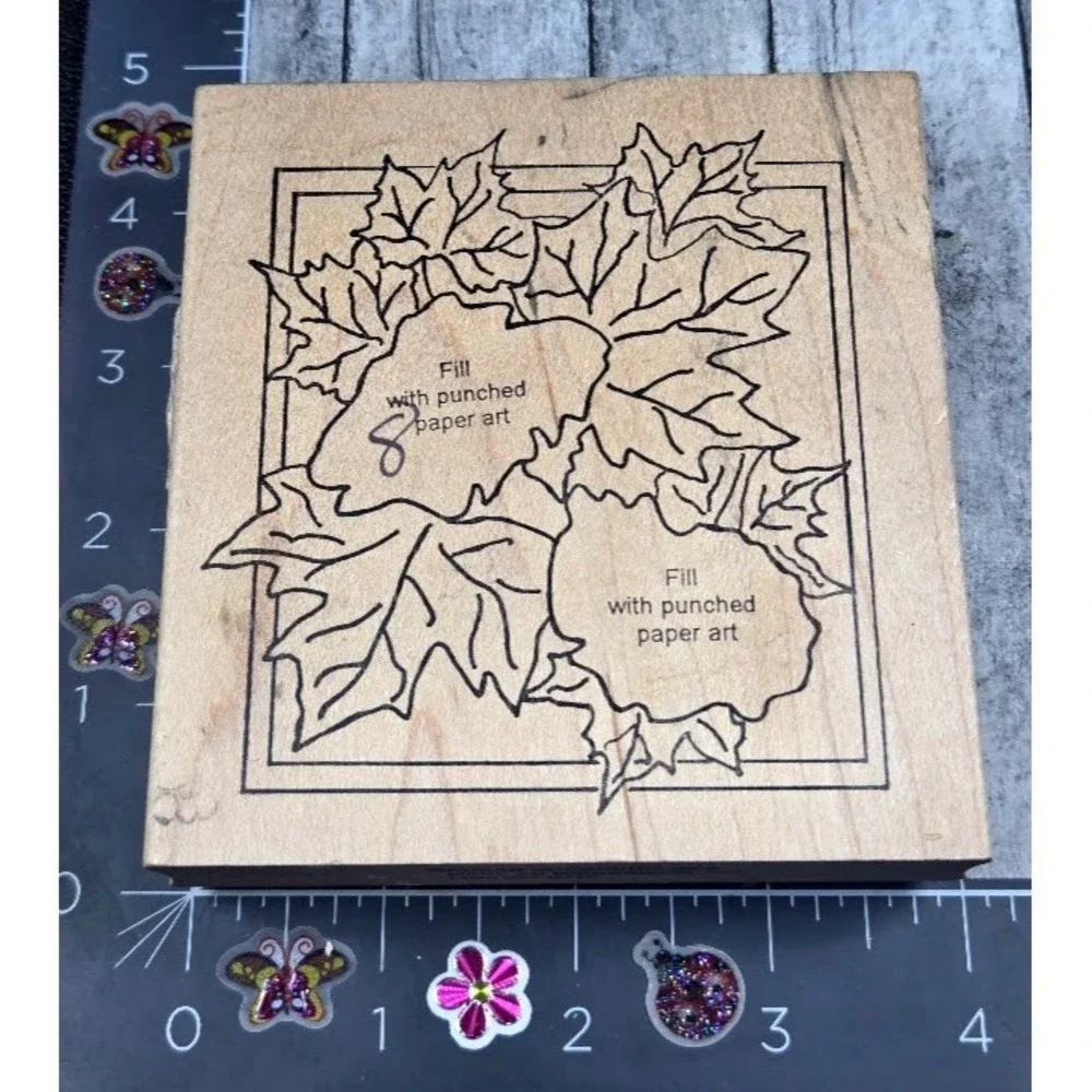 Make An Impression Leaves Paper Punch Art Framed Rubber Stamp Wood #A19